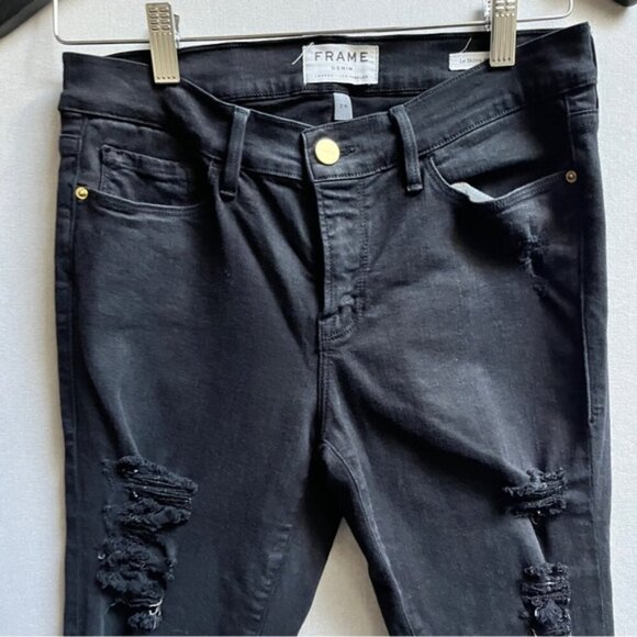 Frame Denim Le Skinny De Jeanne Distressed Jeans Sz 28 - Picture 5 of 13